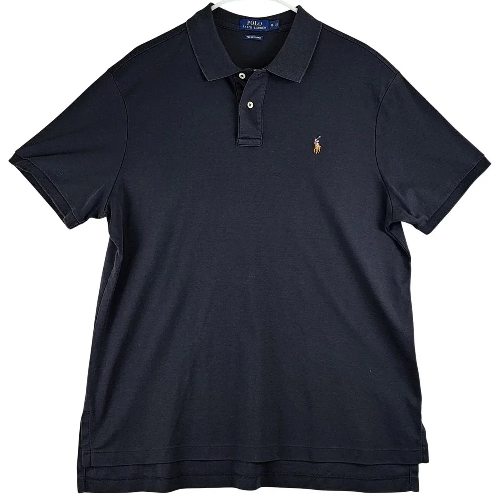 Polo Ralph Lauren Pima Soft Touch Polo Shirt Mens XL Navy Blue Preppy Flesh Pony